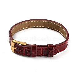 Leather Textured Watch Bands, with Ion Plating(IP) Golden 304 Stainless Steel Buckles, Adjustable Bracelet Watch Bands, Dark Red, 23.2x1~1.25x0.5cm(AJEW-K232-01G-01)
