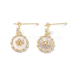 Bee Brass Micro Pave Cubic Zirconia Stud Earring Findings, with Shell and 925 Sterling Silver Pin, Real 18K Gold Plated, 20x11mm, Pin: 0.8mm(KK-E107-15G-02)