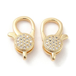 Brass Micro Pave Clear Cubic Zirconia Lobster Claw Clasps, Real 18K Gold Plated, 17.5x10x4mm, Hole: 1.2mm(KK-F860-36G)