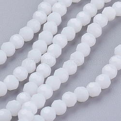 Faceted(32 Facets) Round Glass Beads Strands, White, 4mm, Hole: 1mm, about 88~90pcs/strand, 28~30cm(X-EGLA-J042-4mm-26)