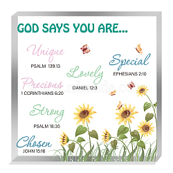 CREATCABIN 1Pc Acrylic Display Bases for Crystal, Home Decorations, Square with Word God Say You Are, Sunflower Pattern, 100x100x15mm(AJEW-CN0001-36D)