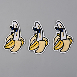 Computerized Embroidery Cloth Iron on/Sew on Patches, Appliques, Costume Accessories, Banana, Gold, 75x45x2mm(DIY-S040-088)
