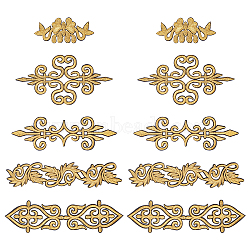 10Pcs 5 Style Ethnic Style Polyester Metallic Thread Embroidery Iron on Applique Patch, Sewing Craft Decoration, Gold, 40~80x95~200x1.5~2mm, 2pcs/style(PATC-NB0001-21)