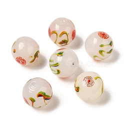 Handmade Lampwork Beads, Imitation Jade Beads, Round, Linen, 15.5~16mm, Hole: 3mm(LAMP-C016-04E-09)