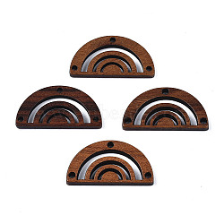 Natural Walnut Wood Chandelier Components Links, Half Round, Saddle Brown, 13x25x2mm, Hole: 1.5mm(X-WOOD-N011-001)