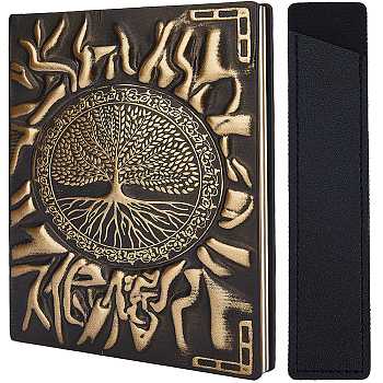 1 Book A5 3D Embossed PU Leather Notebook, with Paper Inside, for School Office Supplies, 1Pc PU Leather Single Pen Holder Case, Tree of Life, Notebook: 213x145x17.5~21mm, Pen Case: 167x35x2.5mm