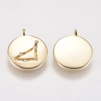 Brass Pendants, with Cubic Zirconia, Real 18K Gold Plated, Twelve Constellations, Capricorn, 13x11x2.5mm, Hole: 1mm