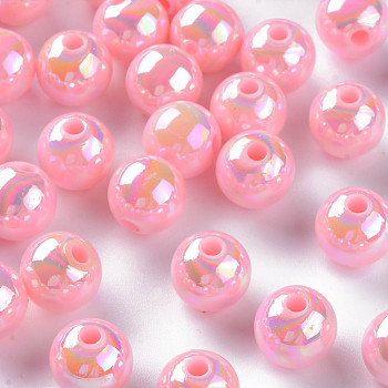 Opaque Acrylic Beads, AB Color Plated, Round, Pearl Pink, 10x9mm, Hole: 2mm, about 940pcs/500g