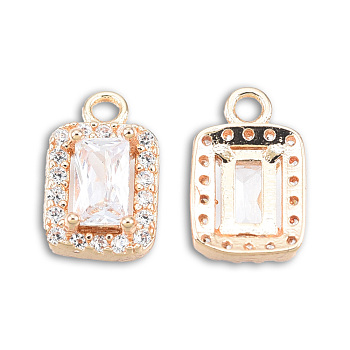 Brass Micro Pave Cubic Zirconia Charms, with K9 Glass, Cadmium Free & Lead Free, Faceted, Rectangle, Light Gold, Clear, 10x6.5x3mm, Hole: 1.2mm