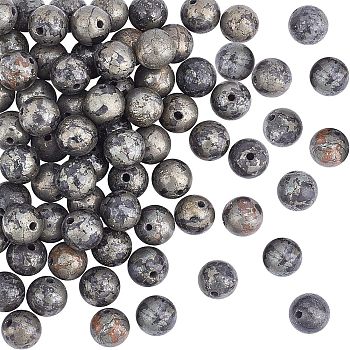 Natural Pyrite Beads Strands, Round, 8mm, Hole: 1mm, about 25pcs/strand, 8 inch, 3 strands