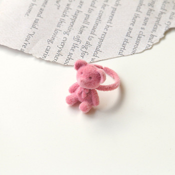 Bear Adjustable Zinc Alloy Flocking Finger Rings for Women, Hot Pink, Inner Diameter: Adjustable