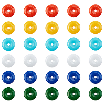 SUPERFINDINGS Resin Pendants, Donut/Disc, Mixed Color, Donut Width: 10mm, 25x6mm, Hole: 5mm, 6 colors, 10pcs/color, 60pcs/box