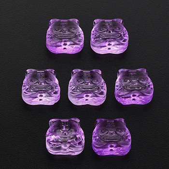 Transparent Glass Beads, Chinese Zodiac Signs Tiger, Dark Violet, 11.5x12x8mm, Hole: 1mm