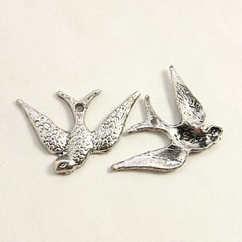 Tibetan Style Alloy Pendants, Bird, Antique Silver, Lead Free & Cadmium Free & Nickel Free, 25x17x2mm, Hole: 1mm