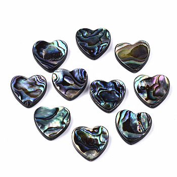 Natural Abalone Shell/Paua Shell Beads, Heart, Colorful, 15x15.5x3.5mm, Hole: 1mm