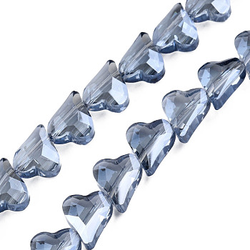 Electroplate Transparent Glass Beads Strands, Faceted, Heart, Light Steel Blue, 12x10x5mm, Hole: 1mm, about 60Pcs/strand, 24.41 inch(62cm)