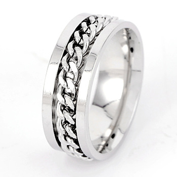 304 Stainless Steel Rotatable Chain Finger Rings for Men, Fidget Spinner Ring for Calming Worry Meditation, Bottle Opener Finger Rings, Stainless Steel Color, Stainless Steel Color, US Size 7(17.3mm)
