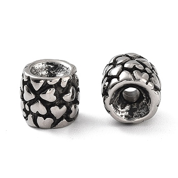 316 Surgical Stainless Steel Beads, Column with Heart, Antique Silver, 8x7.5mm, Hole: 2.5mm