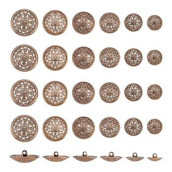 48Pcs 6 Style 1-Hole Retro Zinc Alloy Shank Buttons, Hollow, Garment Decoration, Antique Bronze, 15~28x7.5~11.5mm, Hole: 2mm, 8pcs/style