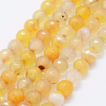 Faceted Natural Agate Beads Strands, Dyed & Heated, Round, Gold, 6mm, Hole: 0.5mm, about 63pcs/strand, 14.4 inch(36.5cm)