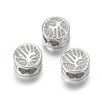 Brass Beads, Flat Round with Tree of Life, Cadmium Free & Lead Free, Platinum, 8x5mm, Hole: 3x5mm
