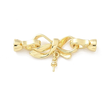 Brass Fold Over Clasps, Bowknot, Golden, 38mm