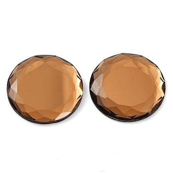 Glass Cabochons, Flat Back & Back Plated, Faceted, Half Round, Camel, 30x4.5mm