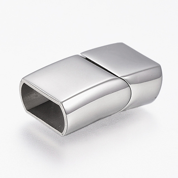 304 Stainless Steel Magnetic Clasps with Glue-in Ends, Rectangle, Stainless Steel Color, 23.5x13.5x8mm, Hole: 6x12mm