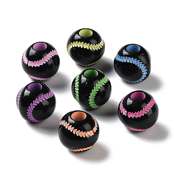 Spray Printed Opaque Acrylic European Beads, Large Hole Beads, Tennis, Mixed Color, 11x10.5mm, Hole: 4mm, about 1000pcs/500g