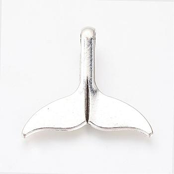 Tibetan Style Alloy Pendants, Whale Tail Shaped, Cadmium Free & Lead Free, Antique Silver, 29x32.5x8mm, Hole: 5mm, about 215pcs/1000g