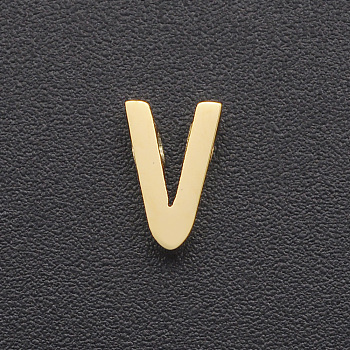 201 Stainless Steel Charms, for Simple Necklaces Making, Laser Cut, Letter, Golden, Letter.V, 8x5x3mm, Hole: 1.8mm