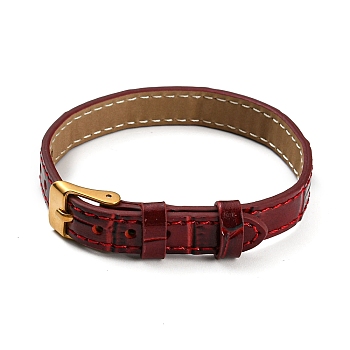 Leather Textured Watch Bands, with Ion Plating(IP) Golden 304 Stainless Steel Buckles, Adjustable Bracelet Watch Bands, Dark Red, 23.2x1~1.25x0.5cm