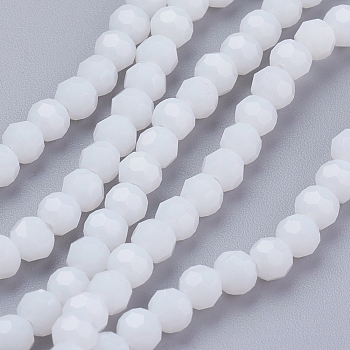 Faceted(32 Facets) Round Glass Beads Strands, White, 4mm, Hole: 1mm, about 88~90pcs/strand, 28~30cm