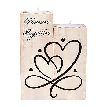SUPERDANT Memorial Series Wooden Candle Holder and Candles Set, for Home Decorations, Rectangle with Word, Heart Pattern, 2sets/bag