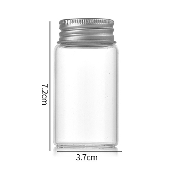 Clear Glass Bottles Bead Containers, Screw Top Bead Storage Tubes with Aluminum Cap, Column, Silver, 3.7x7cm, Capacity: 50ml(1.69fl. oz)
