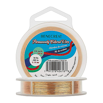 Round Copper Wire for Jewelry Making, Light Gold, 0.15mm, about 656.16 Feet(200m)/roll