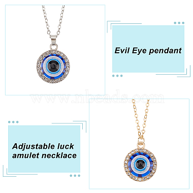 2Pcs 2 Colors Blue Plastic Evil Eye with Crystal Rhinestone Pendant Necklaces Set(NJEW-AN0001-25)-3