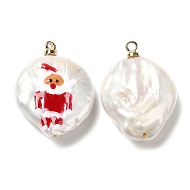 Baroque Style Natural Keshi Pearl Pendants with Enamel(PEAR-G013-02B)-2