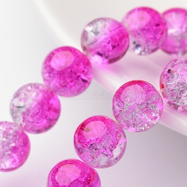 10mm Magenta Round Crackle Glass Beads
