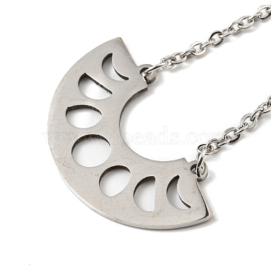 201 Stainless Steel Moon Phase Pendant Necklace with Cable Chains(NJEW-Q317-33P)-2