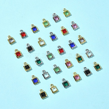 30Pcs 15 Colors Square Rack Plating Brass Glass Charms(KK-FS0001-40)-7