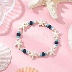 Synthetic Turquoise & Natural Lava Rock Beads Stretch Bracelets for Men Women, Starfish, Creamy White, Inner Diameter: 2-1/8 inch(5.5cm)(BJEW-JB11988-04)