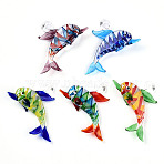 Handmade Lampwork Big Pendants, Dolphin Charms, Mixed Color, 54~56x65~68x15~16.5mm, Hole: 5~6x6~7mm(LAMP-T023-14)