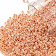 TOHO Round Seed Beads, Japanese Seed Beads, (PF2111) PermaFinish Salmon Opal Silver Lined, 11/0, 2.2mm, Hole: 0.8mm, about 50000pcs/pound(SEED-TR11-PF2111)