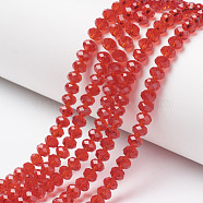 Glass Beads Strands, Faceted, Rondelle, Red, 4x3mm, Hole: 0.4mm, about 123~127pcs/strand, 16.5~16.9 inch(42~43cm)(EGLA-A034-T4mm-D01)