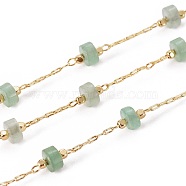 3.28 Feet Handmade Natural Green Aventurine Beaded Chains, with Brass Chains, Long-Lasting Plated, Soldered, Golden, 5.5~6mm, Llink: 5.5~6x4~4.5mm and 2x1x0.2mm(X-CHC-E019-02D)