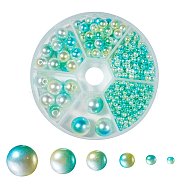 Rainbow ABS Plastic Imitation Pearl Beads, Gradient Mermaid Pearl Beads, Round, Green Yellow, 3mm/4mm/6mm/8mm/10mm/12mm, Hole: 1~2mm, 564pcs/box(OACR-YW0001-03C)