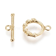 Brass Toggle Clasps, with Jump Rings, Long-Lasting Plated, Ring with Flower, Real 18K Gold Plated, Ring: 18x13.5x2.8mm, Hole: 2x1.8mm, Bar: 5.5x20x2.5mm, Hole: 2mm(KK-M108-G01)