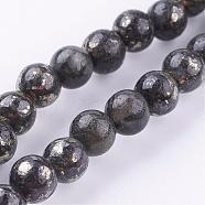 Natural Pyrite Beads Strands, Round, 6mm, Hole: 1mm, about 33pcs/strand, 8 inch(G-P303-01-6mm-8)