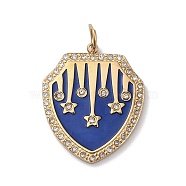 304 Stainless Steel Pendants, with Cubic Zirconica and Enamel, Shield, Star, with Jump Ring, Blue, 26x21.5x2.5mm, Hole: 4mm(STAS-F306-15G)
